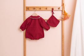 [BEBELOUTE] Lace Collar Bodysuit (Red), Baby All-in-One Dress, Infant Girls Dress, 100% Cotton_ Made in KOREA